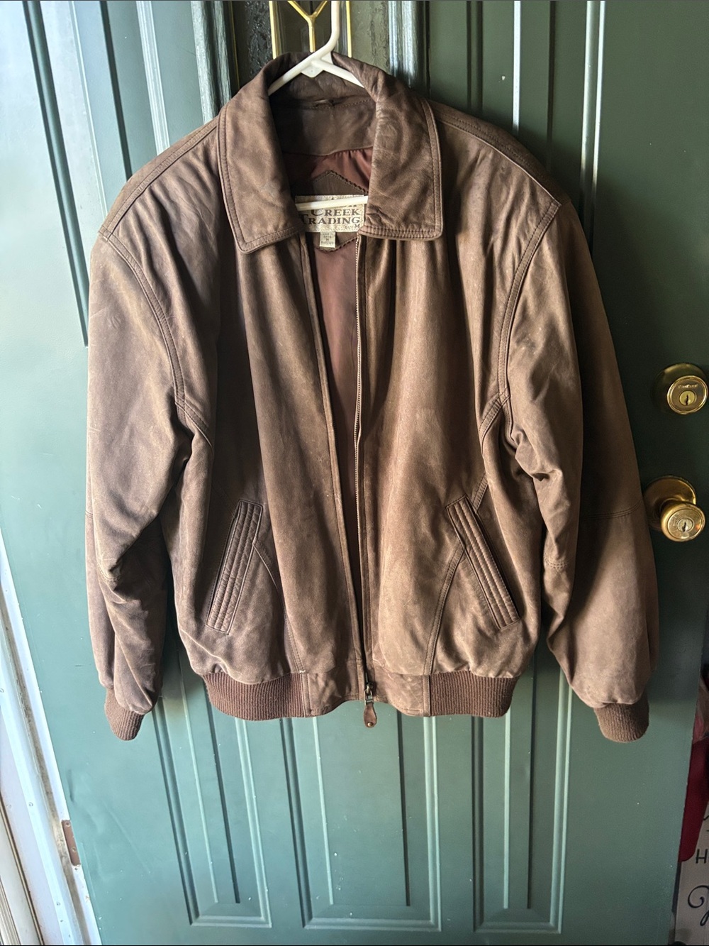 Unisex Ash Creek Trading Brown Sueded Leather Bomber Jacket